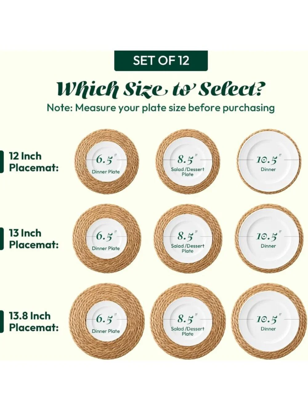 Set of 12 Round Woven Placemats, Boho Rustic Jute Chargers for Dining Table